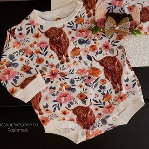 Baby Girl's Boho Highland Cattle Romper & Cow Headband Girls One Piece Clothes 6